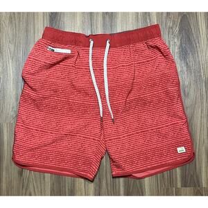 Vuori Banks Striped Linerless Athletic Performance Shorts 7” Red Men's Sz L